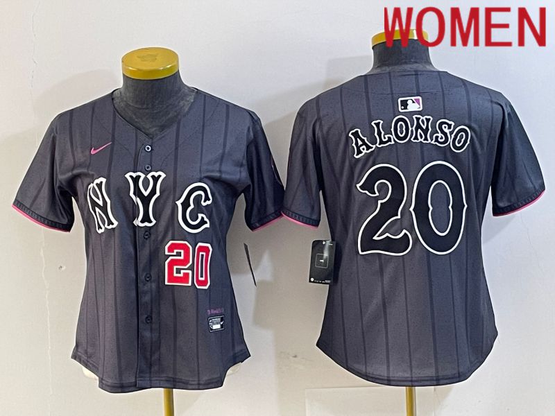 Women New York Mets #20 Alonso Black City Edition 2024 Nike MLB Jersey style 4->women mlb jersey->Women Jersey